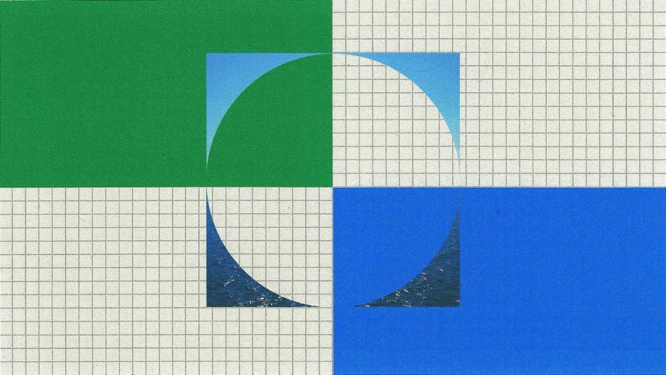Anthropic illustration of a blue and green circle over a gridded background.