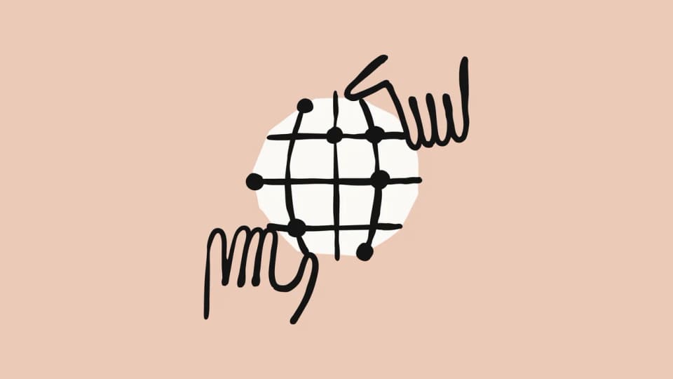 Anthropic illustration of hands holding a globe on a peach background for Claude for Nonprofits.
