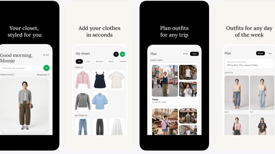 Style Sketch app screenshots showing a digital wardrobe and outfit-planning screens.