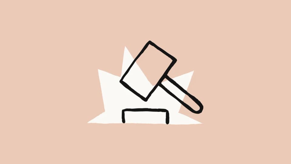 Publisher illustration of a judge’s gavel for Claude’s legal-work artifacts announcement.