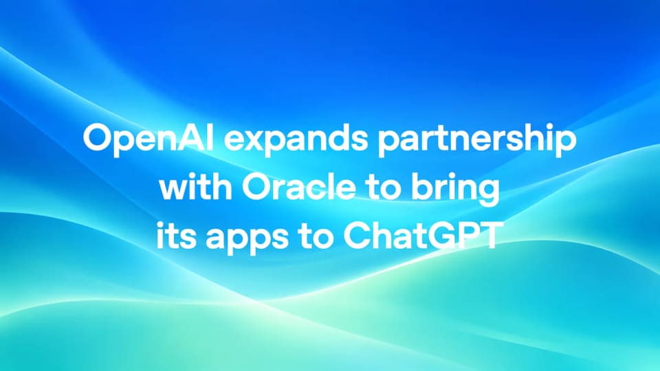 OpenAI blue cover graphic announcing its expanded Oracle partnership and Oracle apps in ChatGPT.