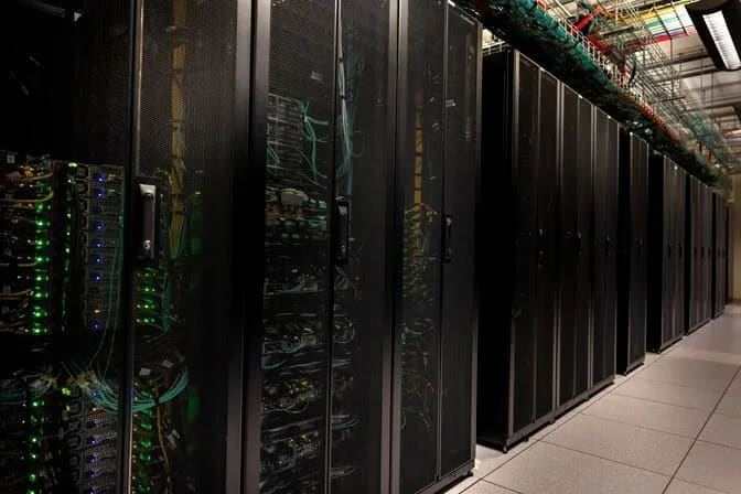 Rows of server cabinets at the Michigan Academic Computing Center.