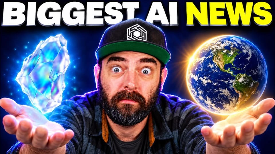 Matt Wolfe weekly AI news video cover showing the presenter with a glowing crystal and globe.