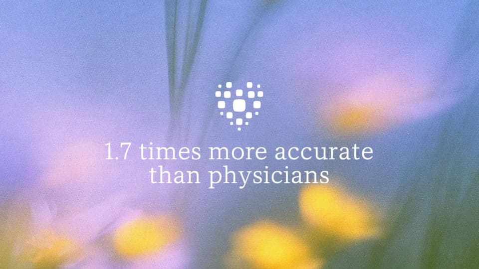 Microsoft medical-AI graphic displaying its reported 1.7-times benchmark accuracy comparison.