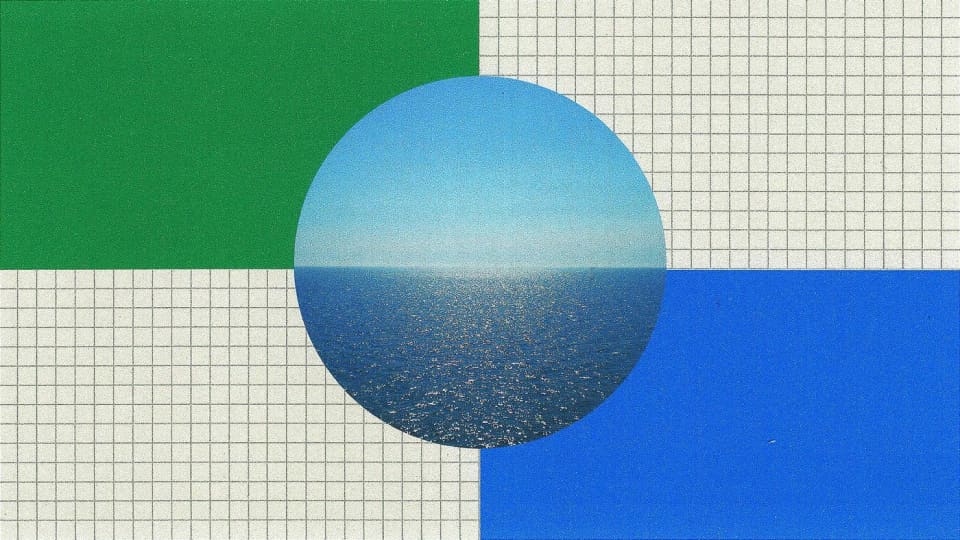 Anthropic illustration of a blue circle, green and blue blocks, and a gridded background.