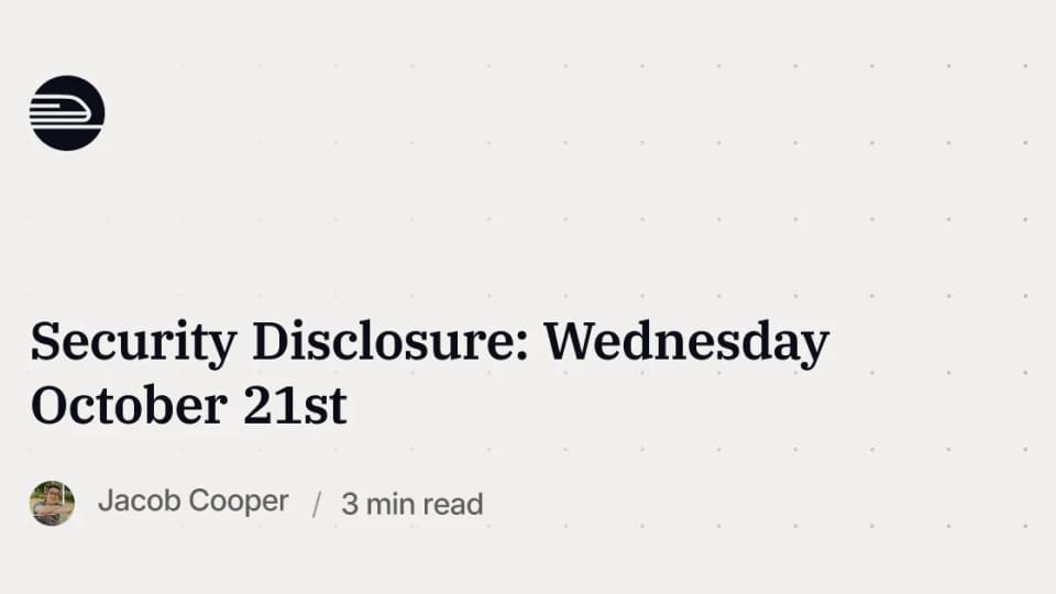 Railway story cover titled Security Disclosure: Wednesday October 21st.