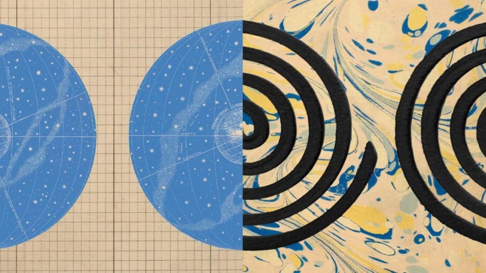 Anthropic illustration with blue circles and black curved lines on a textured background.