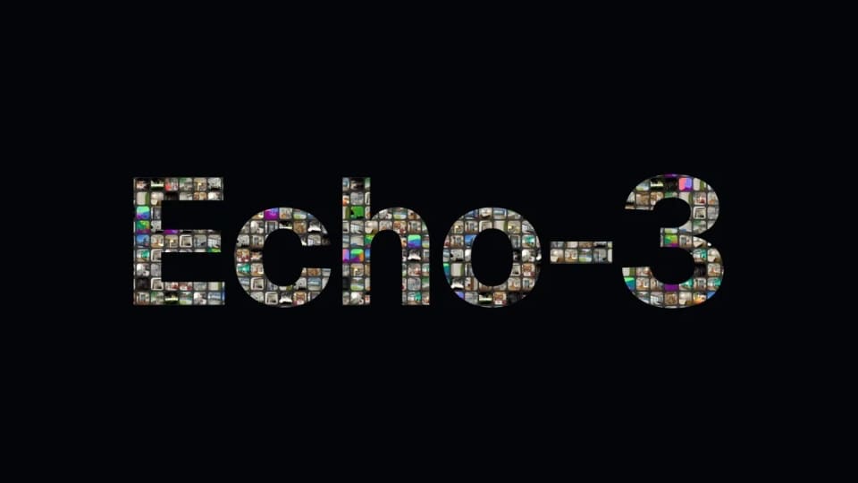 Echo-3 launch cover graphic with scene imagery forming the model name on a black background.