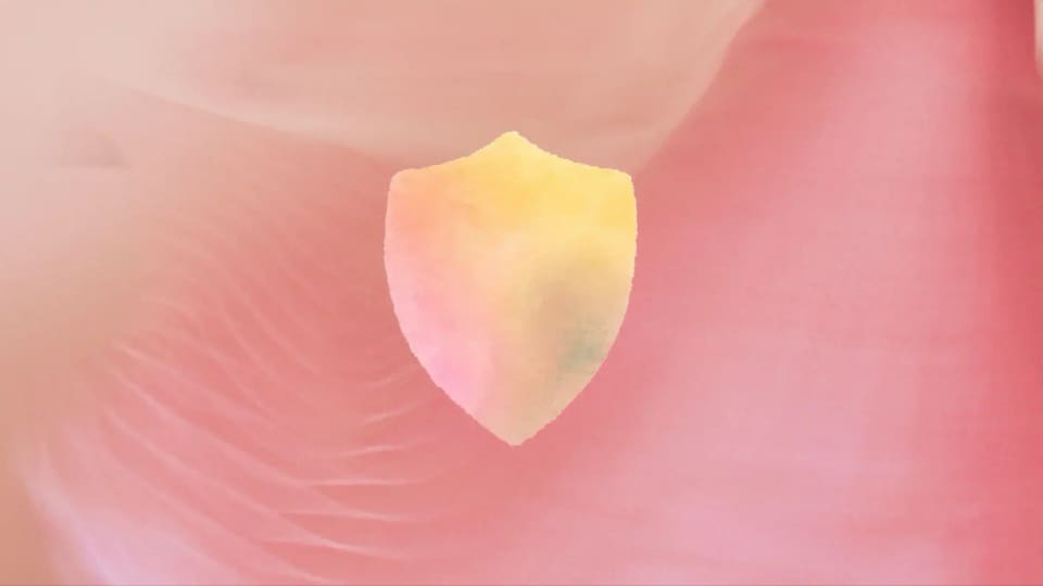 Microsoft AI security illustration showing a pale shield on a pink background.