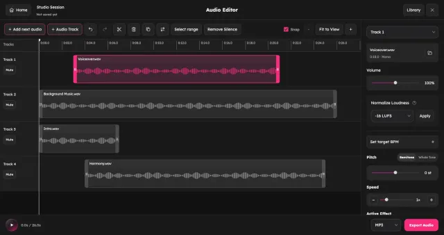 AudioMuse combines browser audio editing with optional AI finishing tools