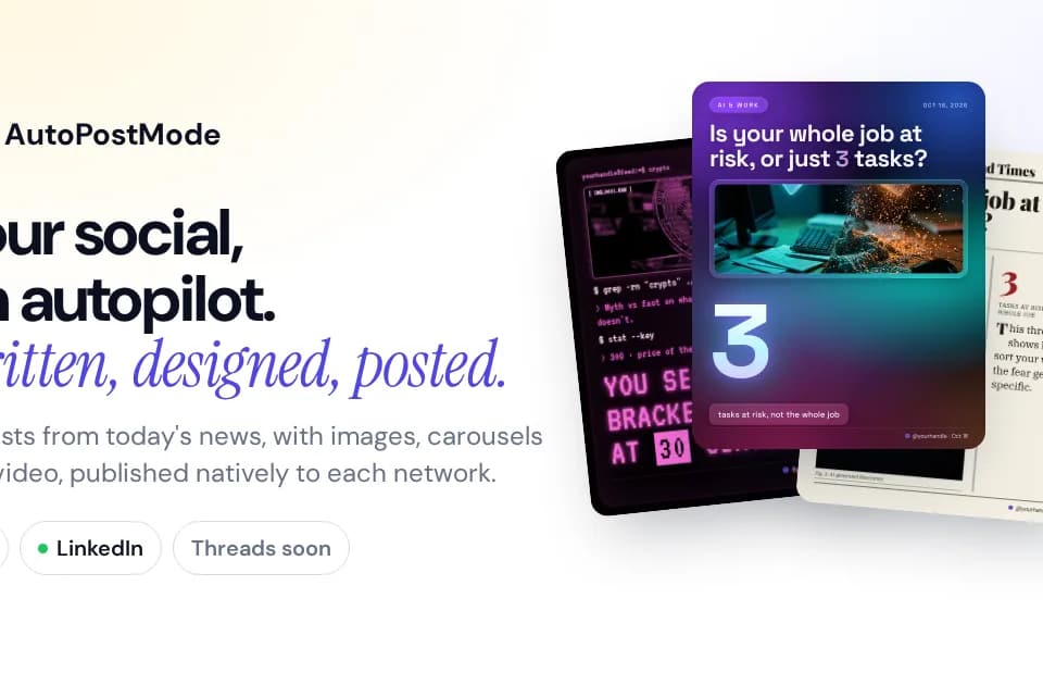AutoPostMode builds separate social posts from current niche news