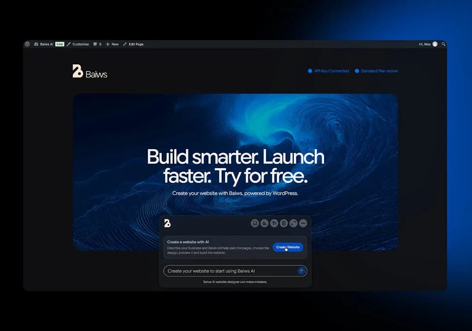 Baiws combines an AI site builder with managed WordPress hosting