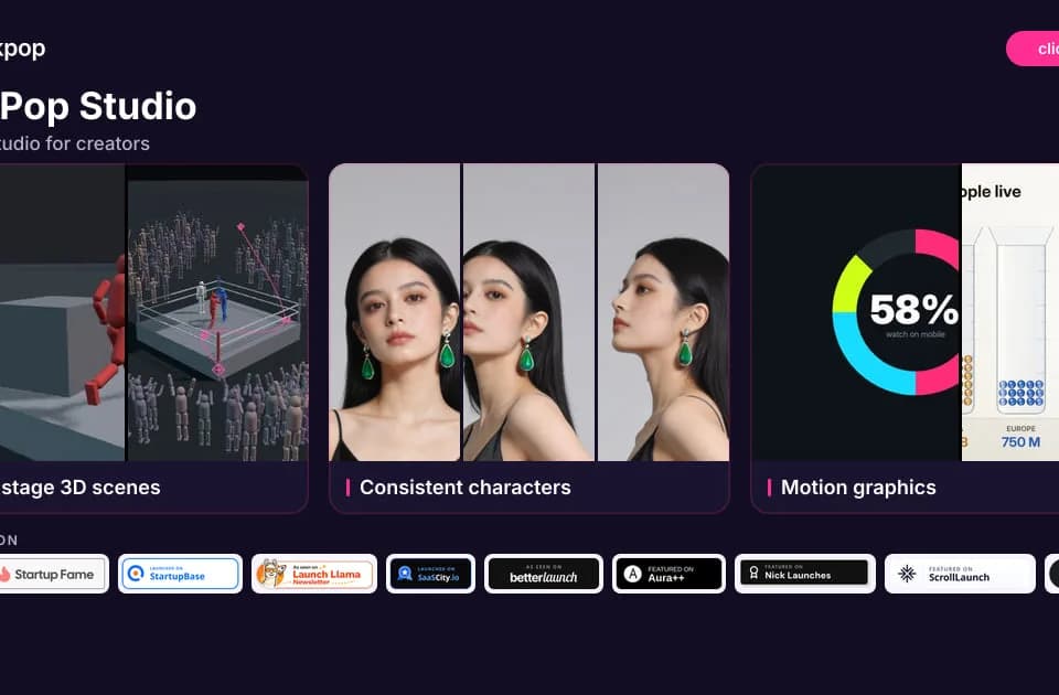 ClickPop combines AI video generation with character and motion-design workflows