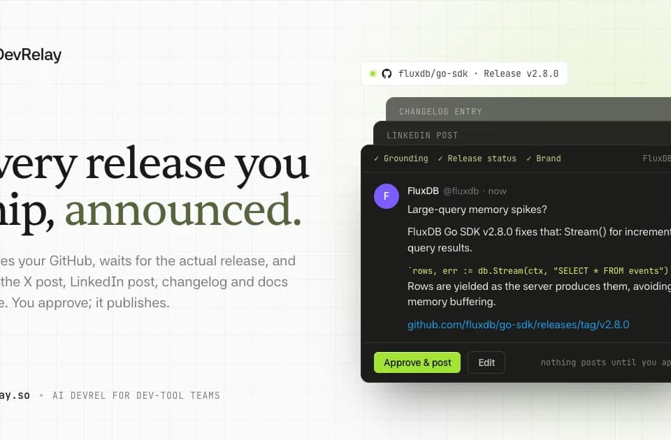 DevRelay turns released GitHub changes into reviewable launch drafts