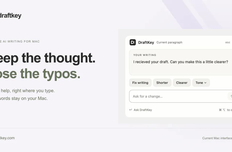 DraftKey brings local autocomplete and rewriting to compatible Mac apps