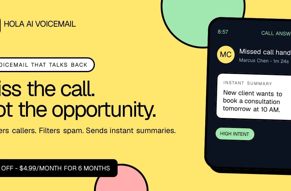 Hola AI Voicemail: conversational missed-call handling with summaries and transcripts