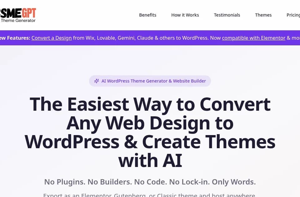 PressMeGPT turns prompts or an existing design into a WordPress theme