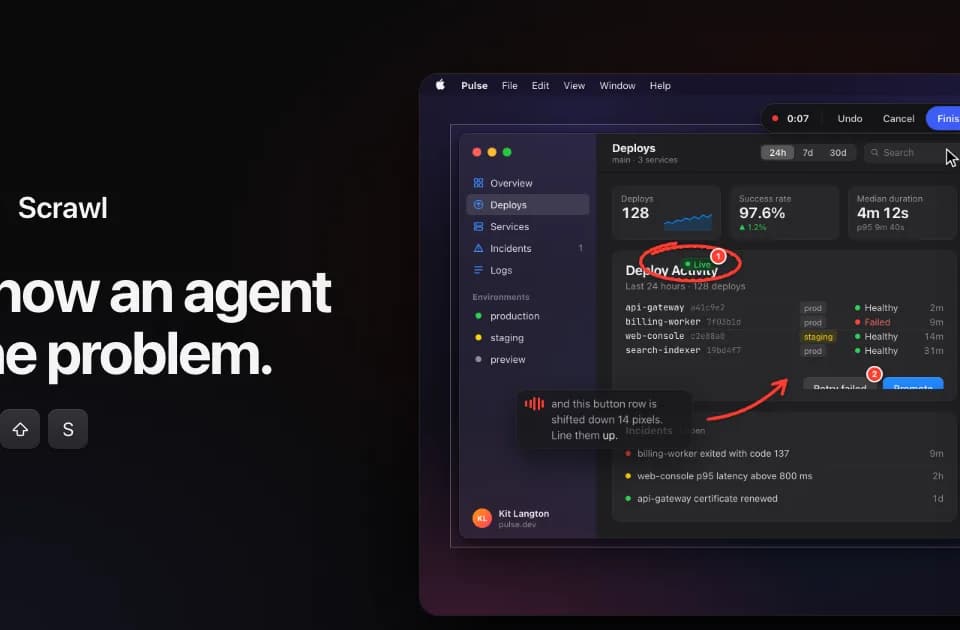 Scrawl: hand a coding agent annotated screen evidence with matching narration